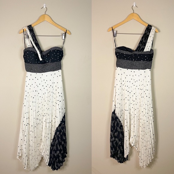 A.L.C. | NWT! Aurora Pleated Polka Dot Midi One Shoulder Dress Size: 4 (small) - Picture 3 of 7